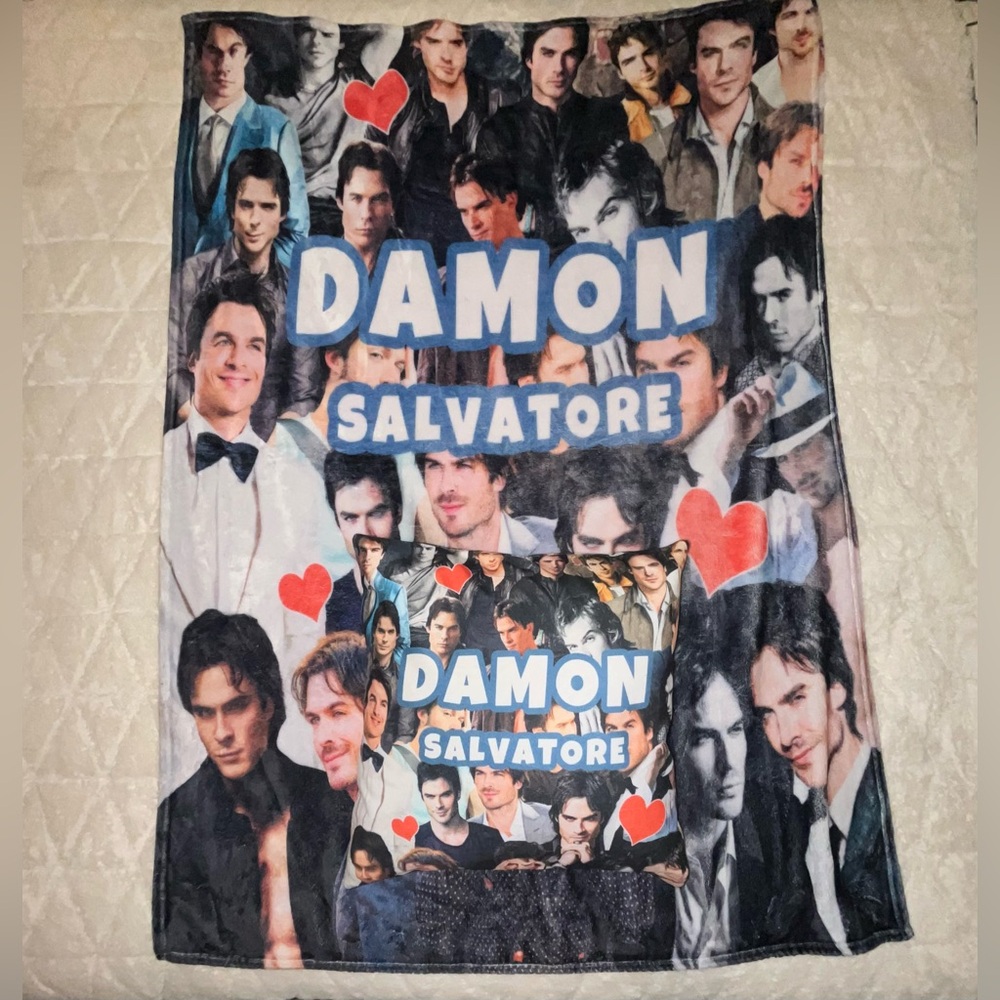 damon salvatore (the vampire diaries) pillowcase & blanket set!